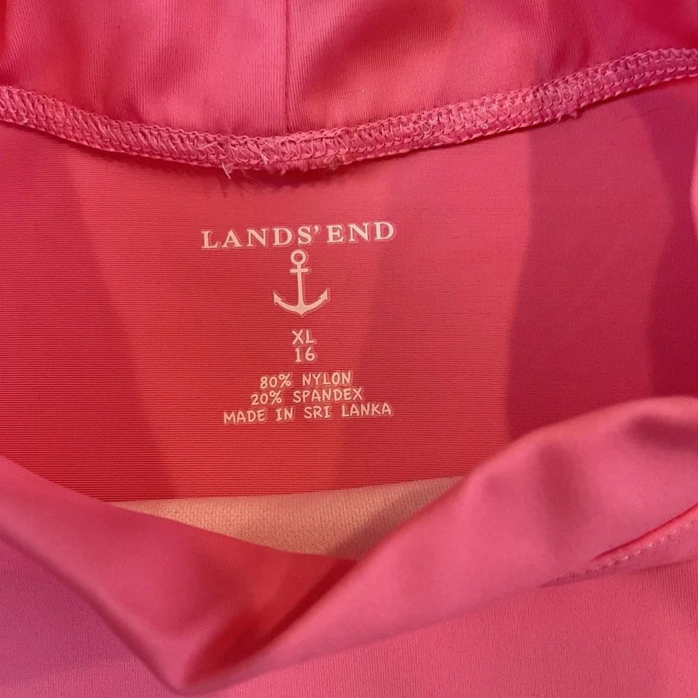 Lands End Rash Guard Swim Top Girls‎ Youth XL 16 Pink Long Sleeves